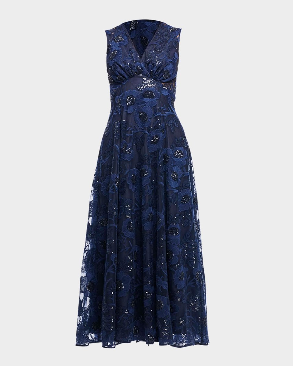 Elliott Sequin Floral-Embroidered Midi Dress